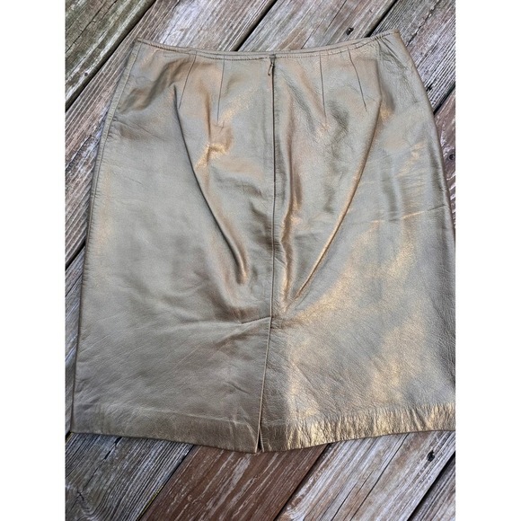 Unavailable - Dana Buchman Petite Gold Metallic Lamb Skin Leather Pencil Skirt - Picture 4 of 4